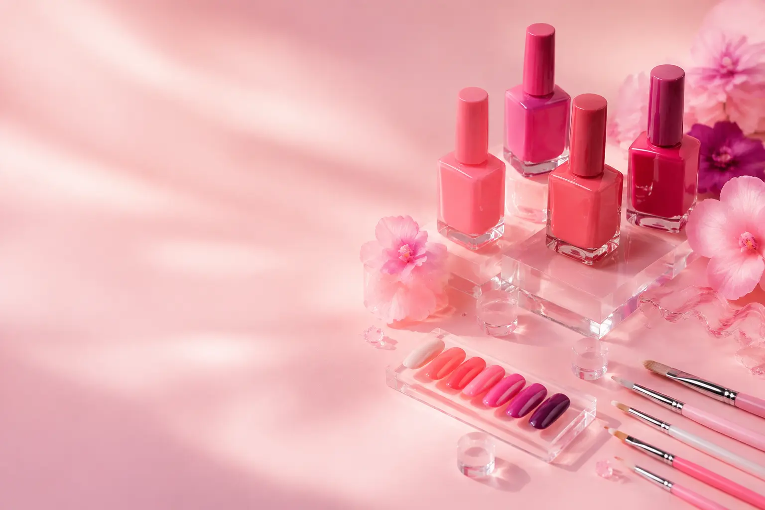 Dreamy pink nail polish and professional manicure supplies