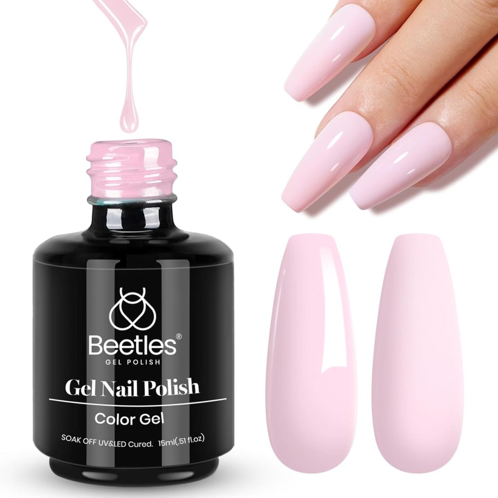 beetles Winter Gel Polish 15ml Barely Pink Nails Gel Soak Off LED Nail UV LED Lamp Pastel Gel Polish Nail Art Manicure Salon DIY Home Solid Gel 0.5Oz Gel Gift for Girls