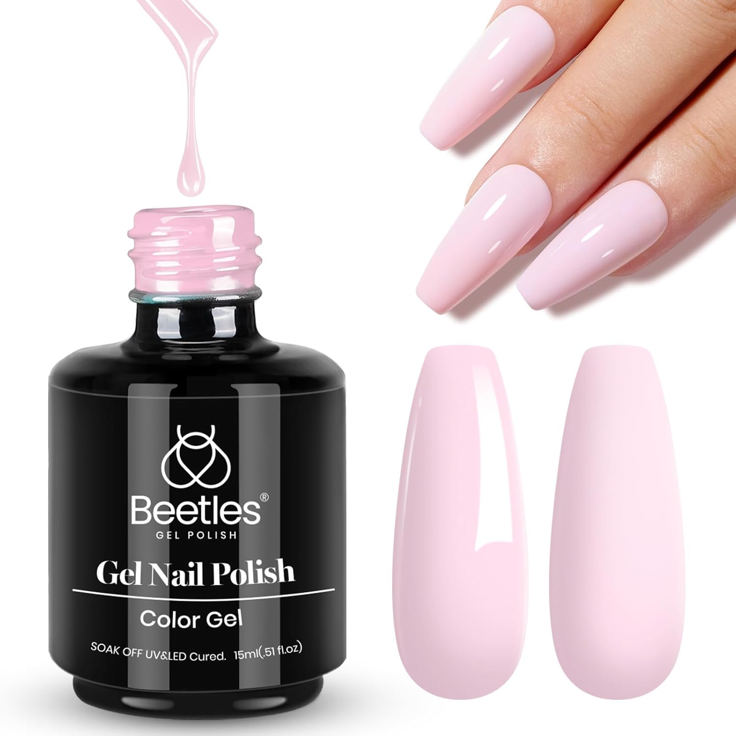beetles Winter Gel Polish 15ml Barely Pink Nails Gel Soak Off LED Nail UV LED Lamp Pastel Gel Polish Nail Art Manicure Salon DIY Home Solid Gel 0.5Oz Gel Gift for Girls