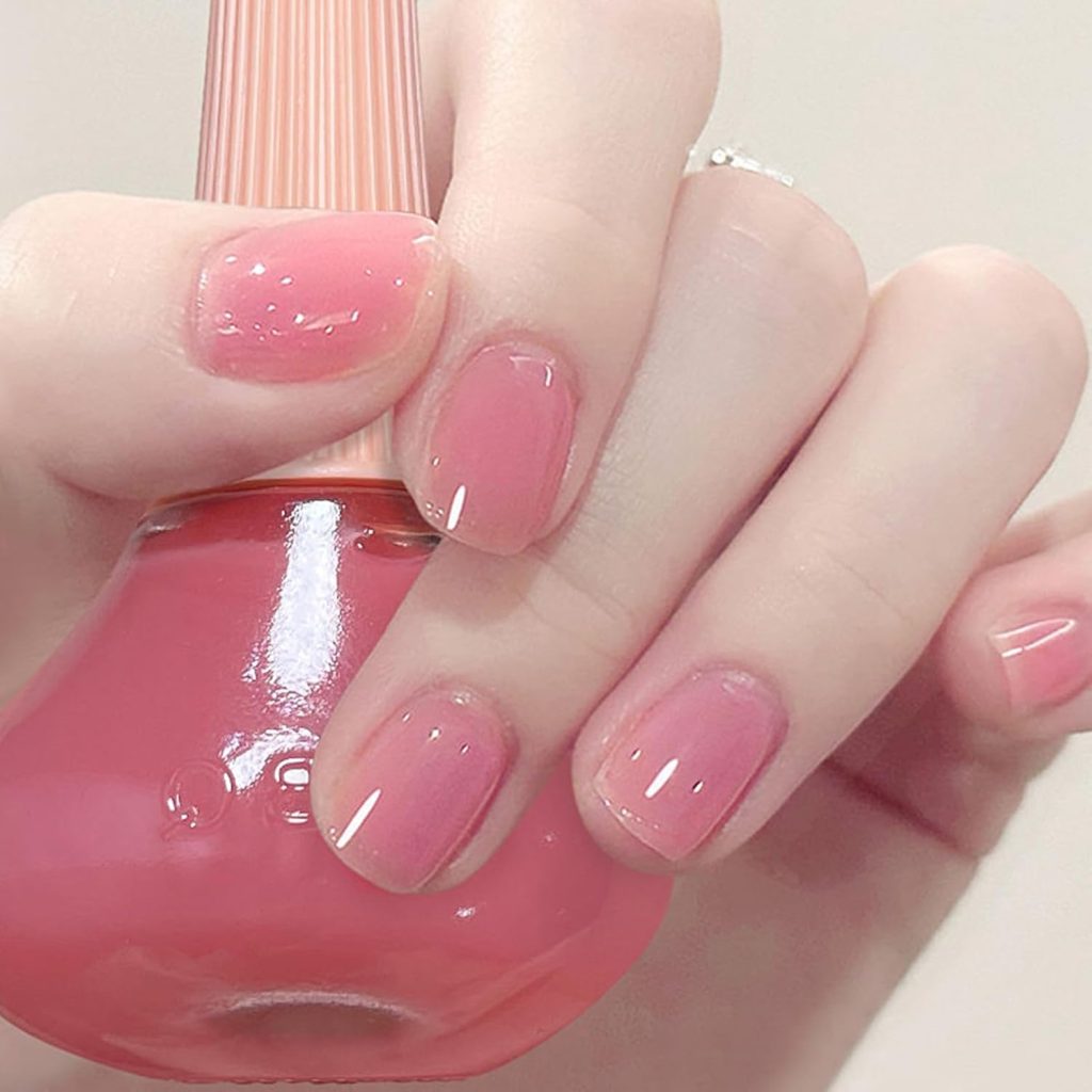 Clear Pink Nail Polish, Pink Clear Nail Polish Quick Dry, Long Lasting Sheer Pink Nail Polish, Pink Tinted Clear Nail Polish, Jelly Pink Nail Polish for All Seasons, Translucent Pink Nail Polish