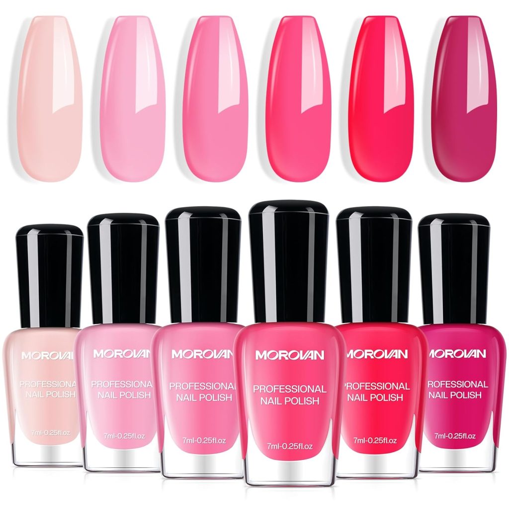 Morovan Nail Polish Set Fingernail: Hot Pink Nail Polish Kit Air Quick Dry Nail Polish Pack for Women Valentine’s Day Gift Holiday