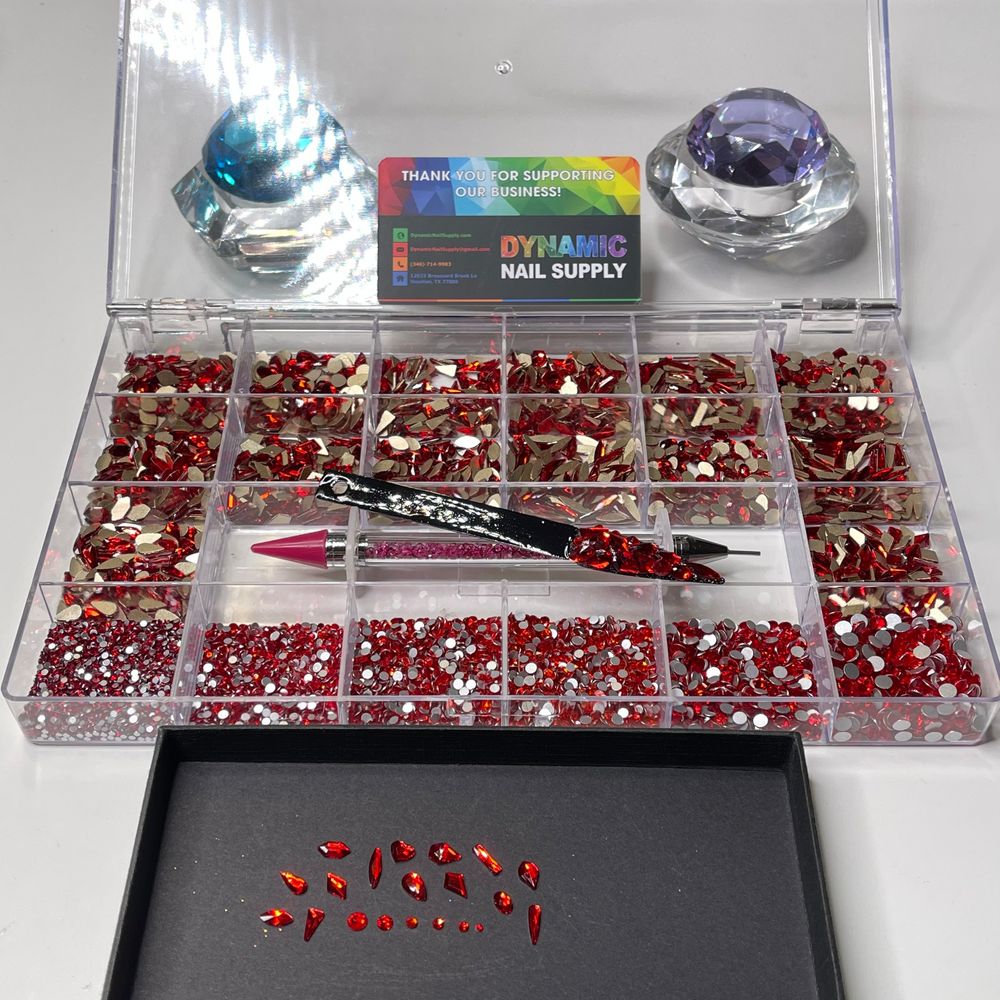 red multi-shape nail rhinestone kit - 2