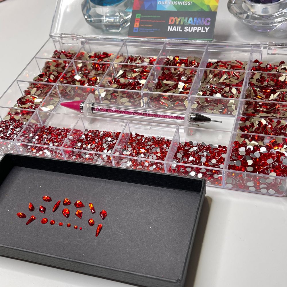 red multi-shape nail rhinestone kit - 3