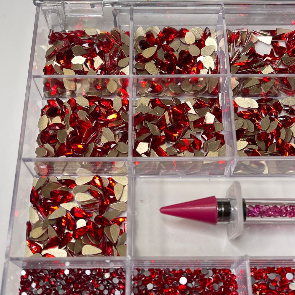 red multi-shape nail rhinestone kit - 4