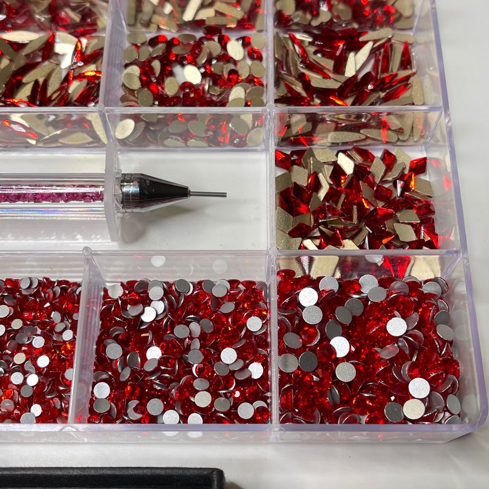 red multi-shape nail rhinestone kit - 7