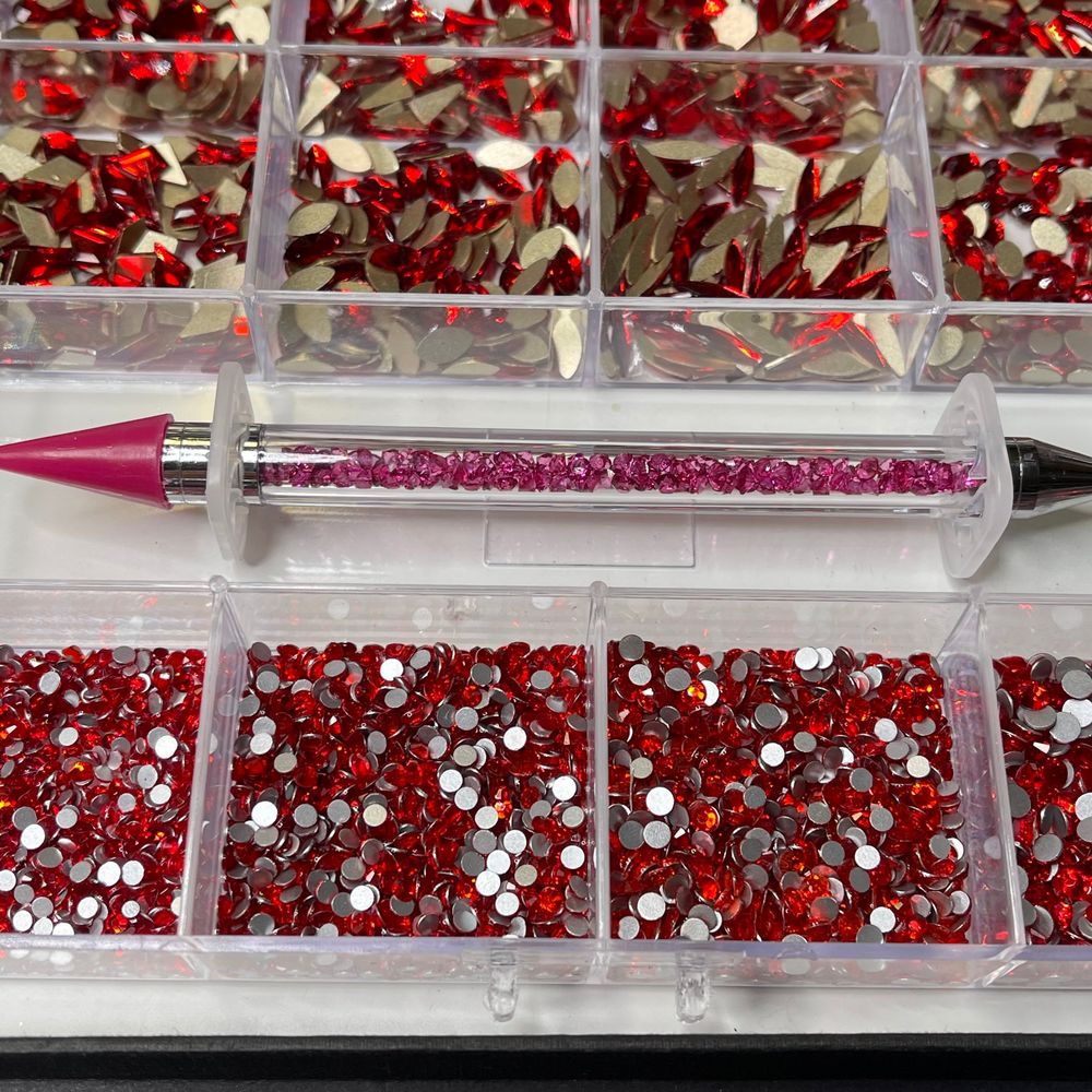 red multi-shape nail rhinestone kit - 8