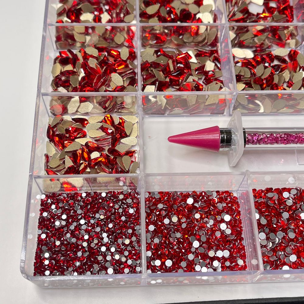 red multi-shape nail rhinestone kit - 9